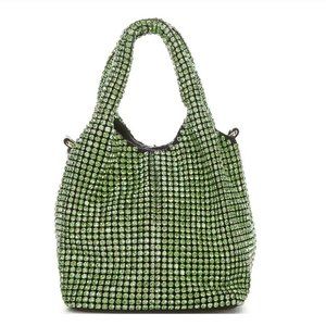 NWT Btb Los Angeles Shanti Crystal Bucket Bag In Emerald